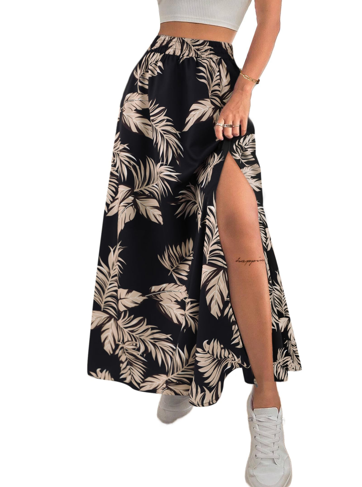 Avanova Women Boho Floral Slit Maxi Skirt Split Thigh High Waisted Long Skirts
