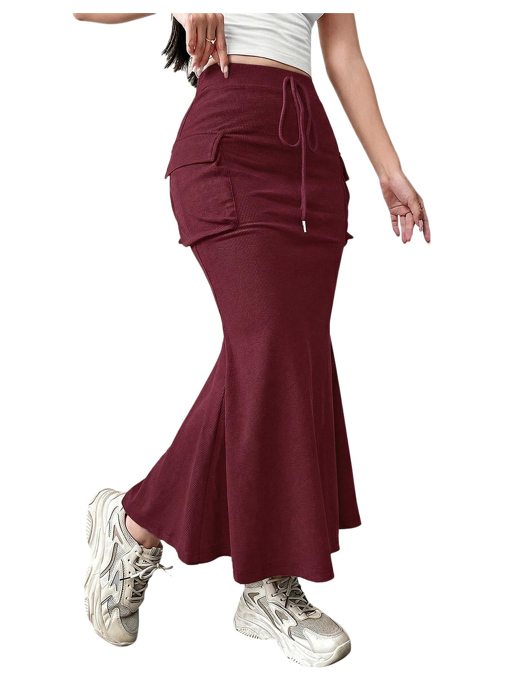 Verdusa Women's Fishtail Maxi Cargo Skirt Bodycon Work Skirt with Pockets