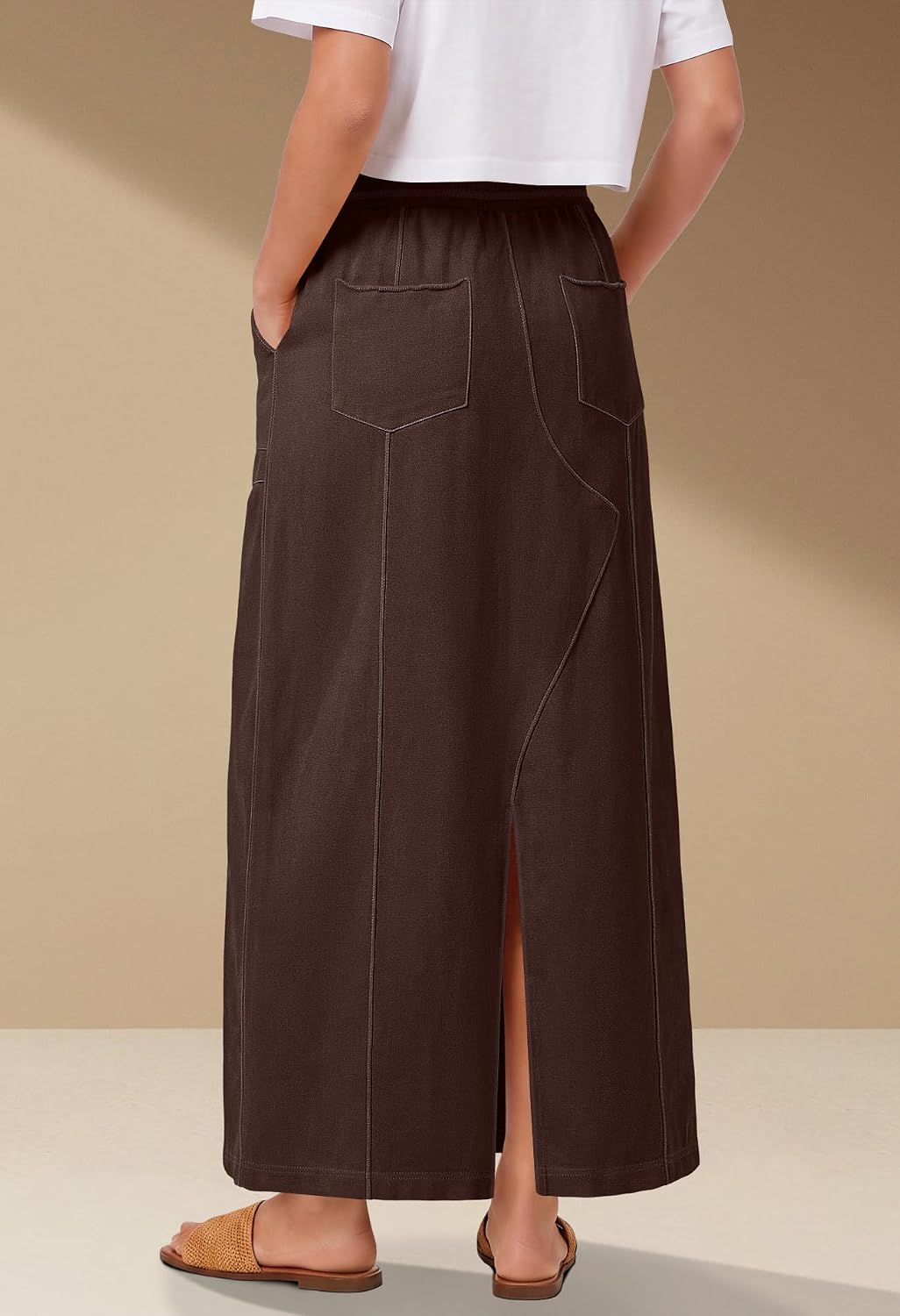 Panadila Womens Elastic Waist Maxi Skirt Fall Cargo Skirt