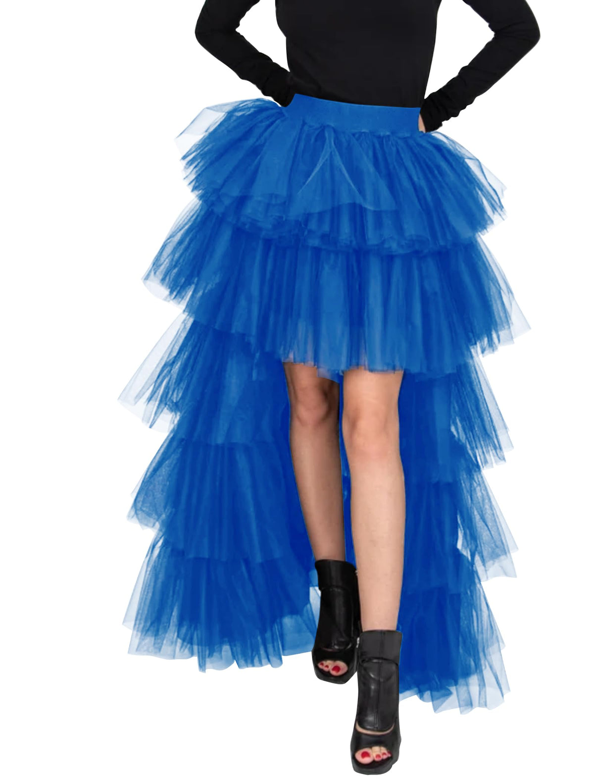 Women's High Low Tutu Skirts Sweet Elastic Waist Tulle Layered Ruffles Mesh Long Tiered Skirt