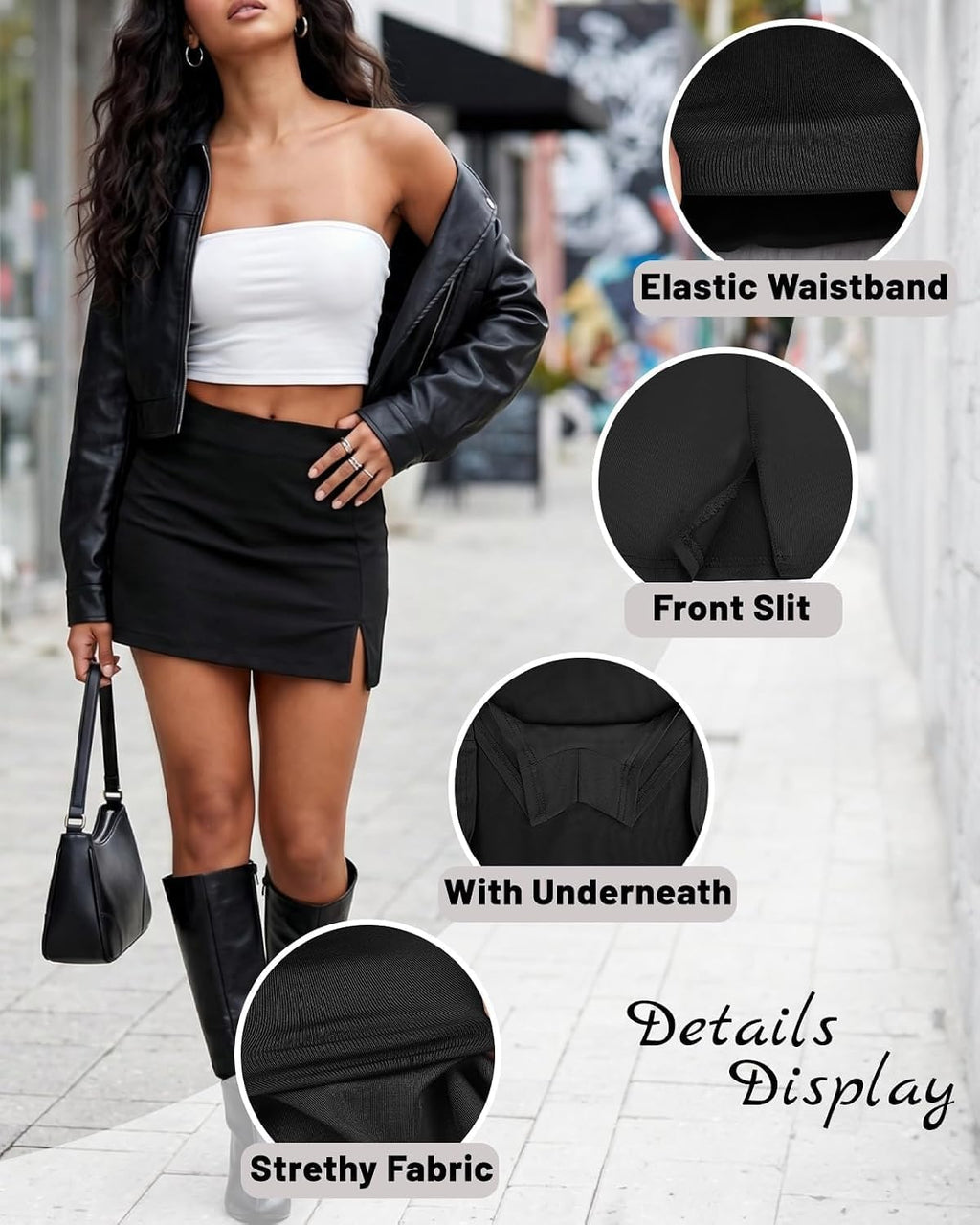 Women's Mid-Waisted Mini Skort Side Slit Y2k Skirts with Underneath