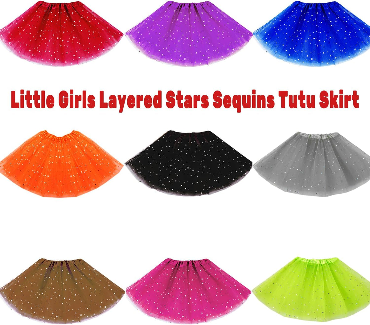 Little Girls Stars Sequins Tutu Skirt Princess Ballet Dance Dress for 0-6 Y Sparkle Elastic 3 Layered Tulle Tutu Skirt