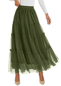 PRETTYGARDEN Women's Fall Soft Tulle Tiered Long Skirt