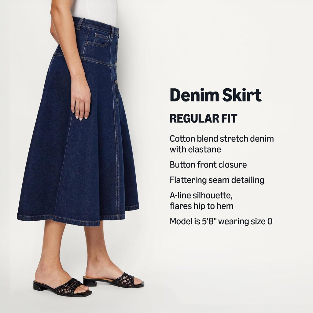 Amazon Essentials Women's A-Line High-Rise Denim Button-Down Midi Skirt