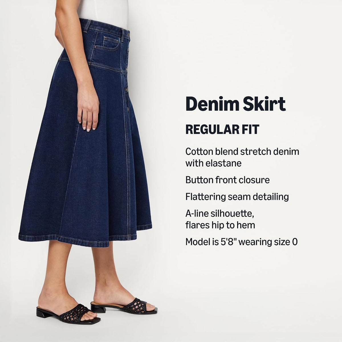 Amazon Essentials Women's A-Line High-Rise Denim Button-Down Midi Skirt