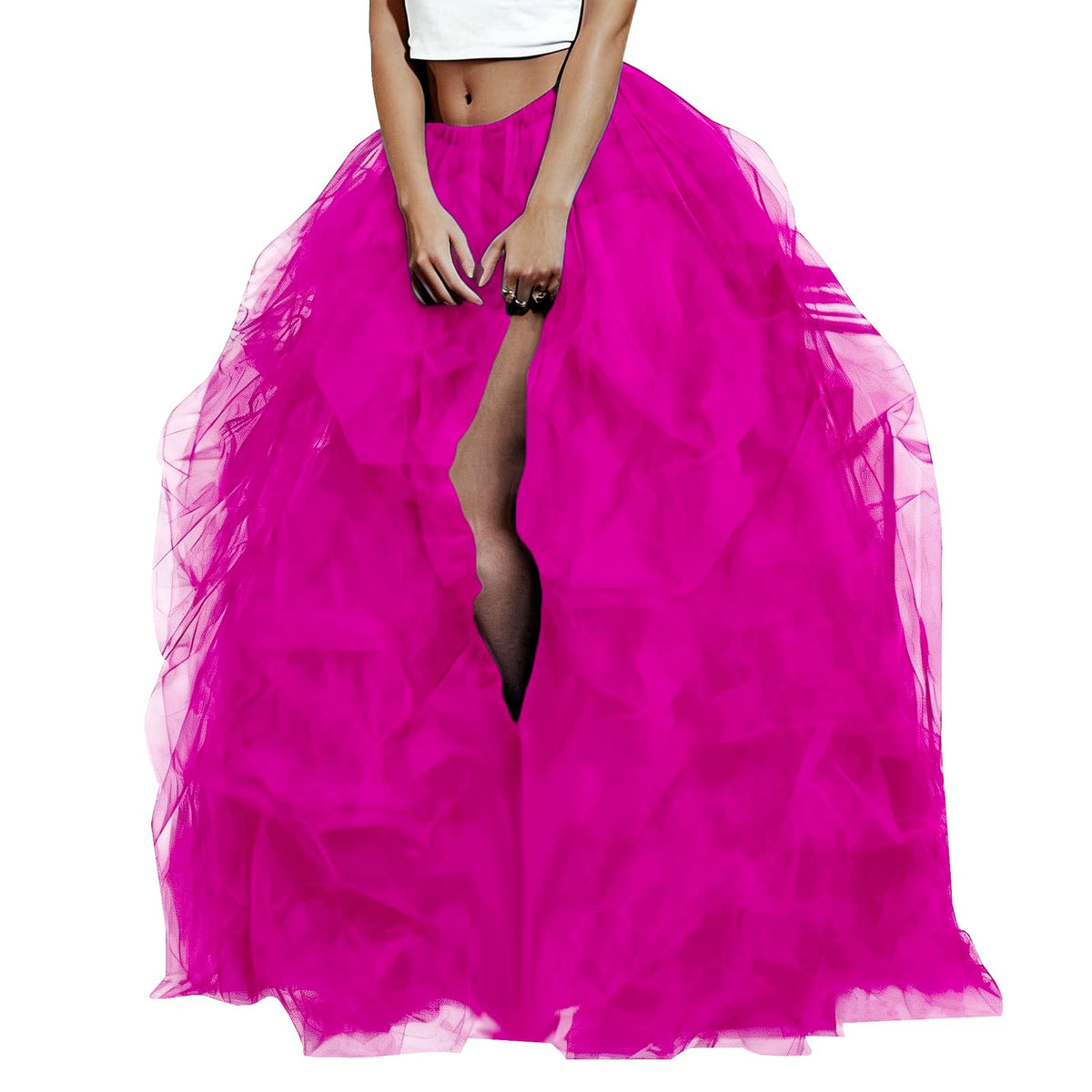 WDPL Women's Long Maxi Slit Tulle Special Occasion Bustle Night Out Skirt