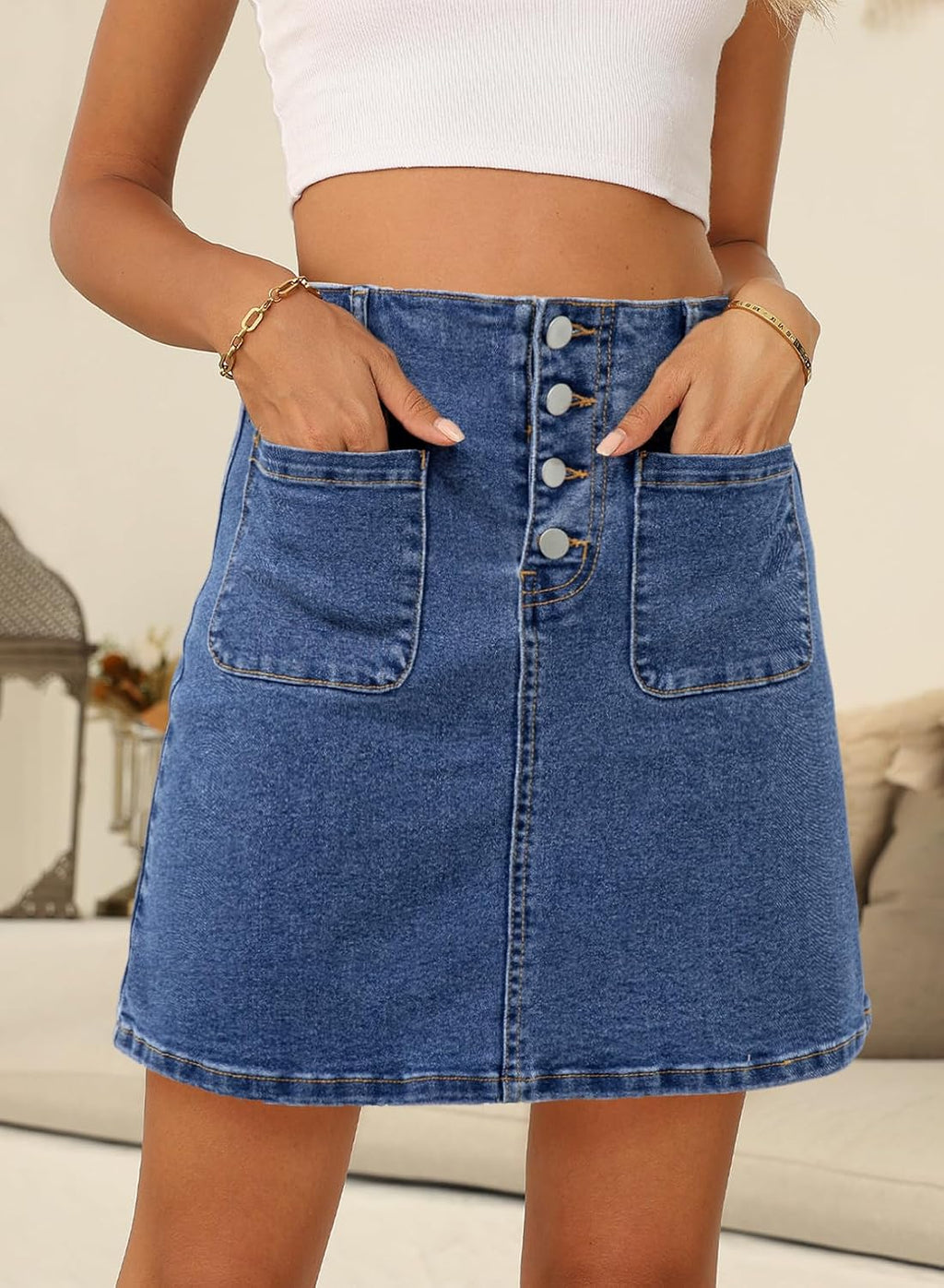 Sidefeel Women's Jean Skirt High Waist Denim Skirt