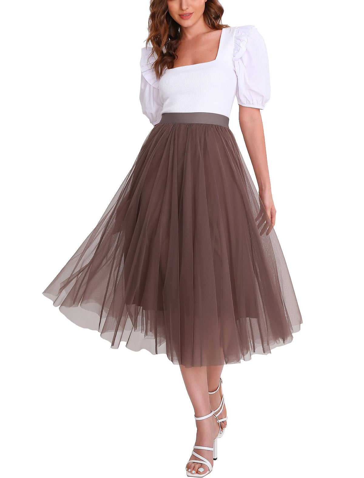 Women’s Tulle Skirts Midi Elastic High Waist Pleated Mesh Flowy A-Line Party Long Tutu Skirts…
