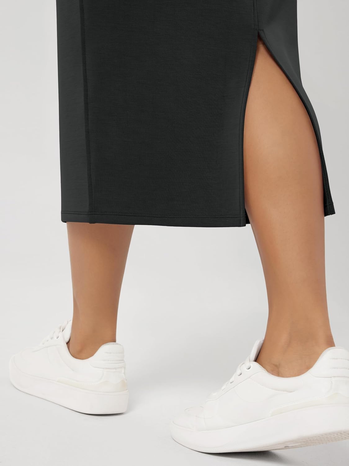 ODODOS Modal Soft Midi Skirt for Women Back Slit High Waist Casual Long Pencil Skirts with Pockets