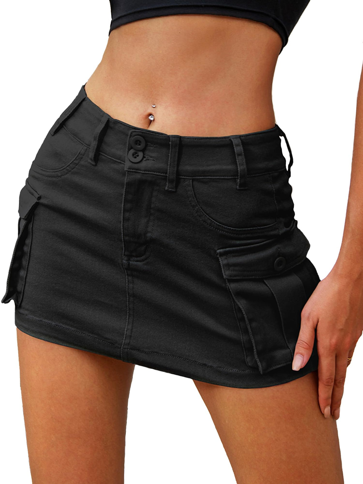 ELLEVEN Low Rise Denim Mini Skirt for Women High Stretch Jean Skirts