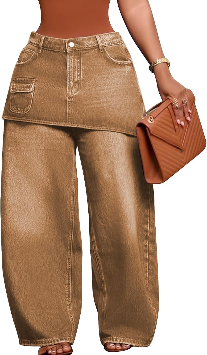 Unybwonn Womens Baggy Cargo Jeans Cowboy Long Skirt Pants with Pockets
