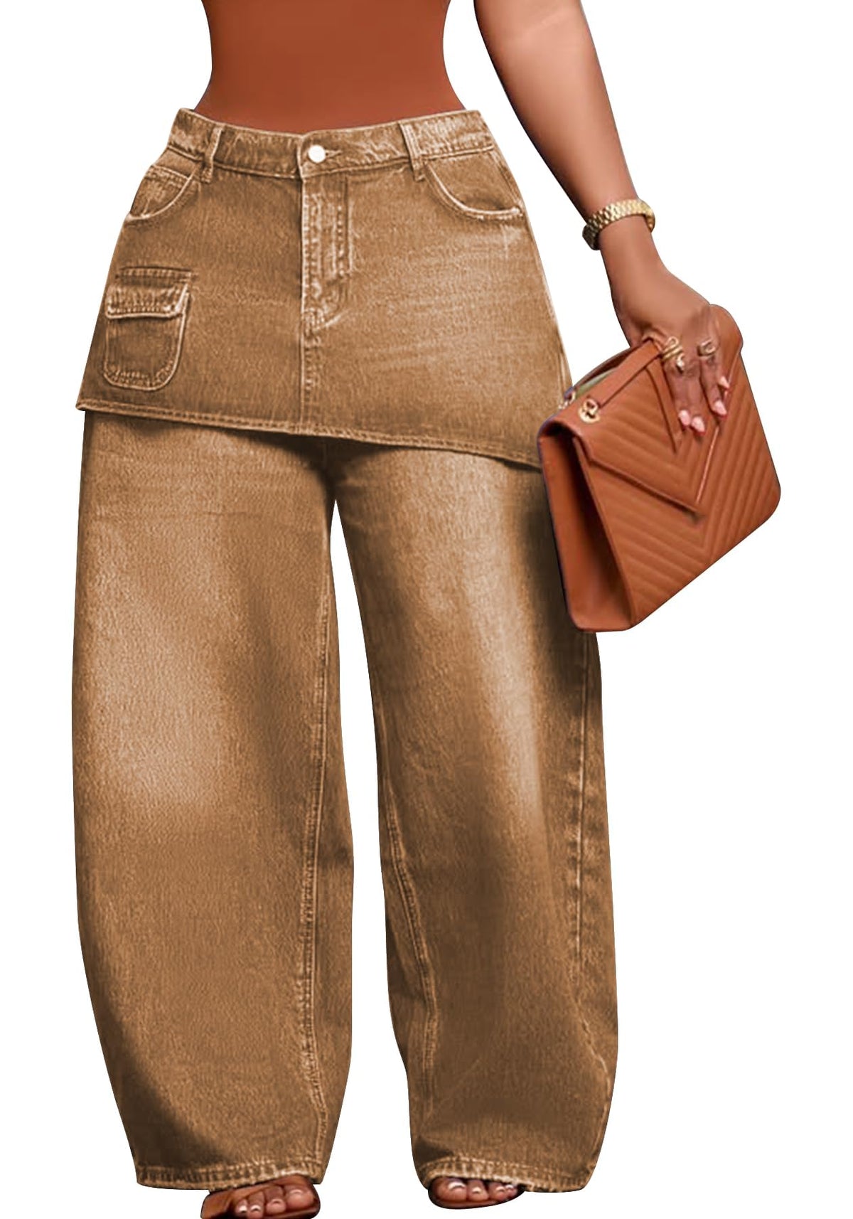 Unybwonn Womens Baggy Cargo Jeans Cowboy Long Skirt Pants with Pockets
