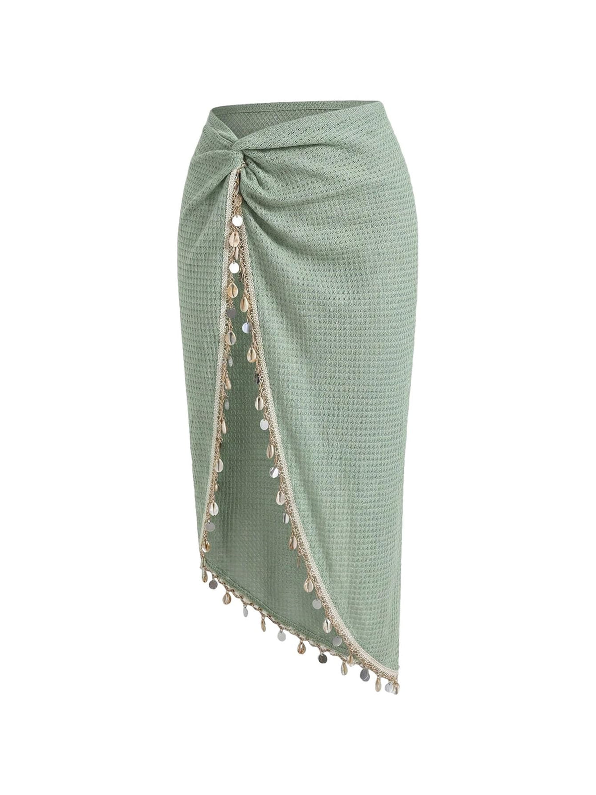 SHENHE Women's Twist Front Slit Boho Fringe Tassel Midi Skirt