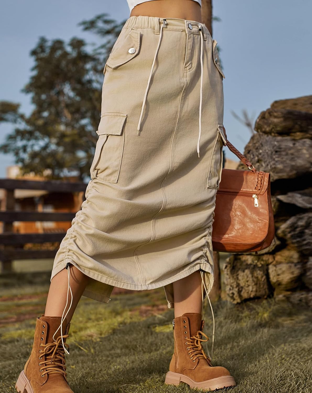 Women's Y2K Casual Cargo Denim Midi Skirt