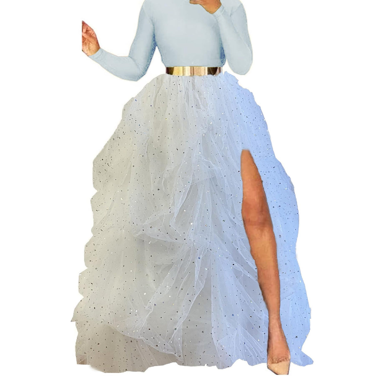 Lisong Women Maxi Tulle Floor Length Layered High Waist Spectial Occasion Skirt