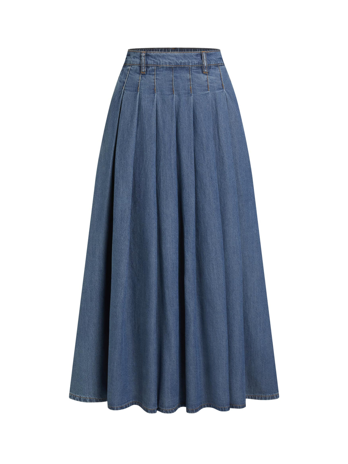 CIDER Womens Jean Skirts Long Denim Pleated A Line Skirt with Pockets