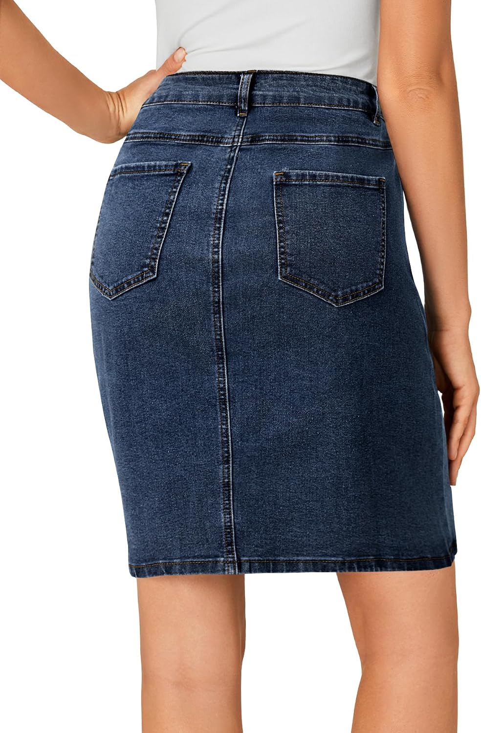 LYANER Women's Stretch High Waist Denim Skirt