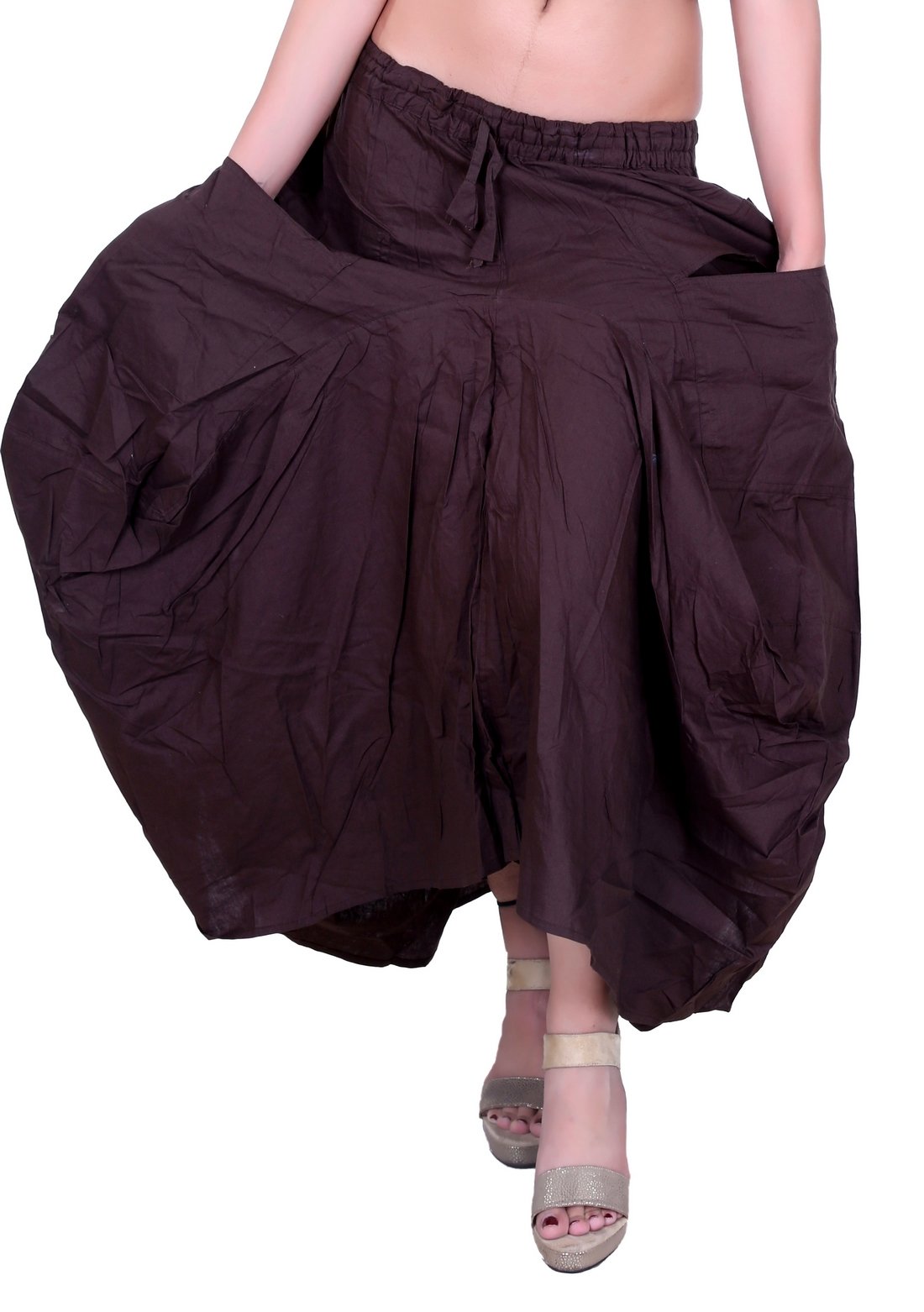 SARJANA Women Cotton Solid Pockets Skirt Hippie Afghani Ethnic