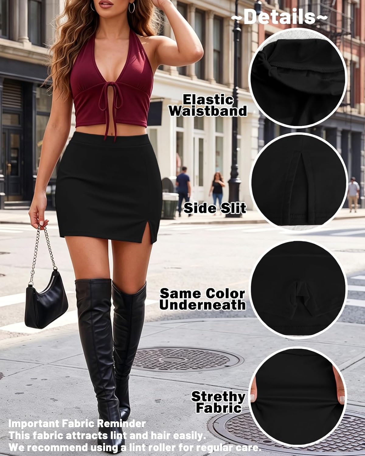 DooMoni Women's Slit High Waisted Mini Skirt Y2K Club Skort with Underneath