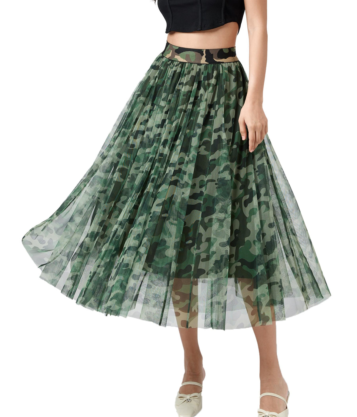 Women’s Tulle Skirts Midi Elastic High Waist Pleated Mesh Flowy A-Line Party Long Tutu Skirts…