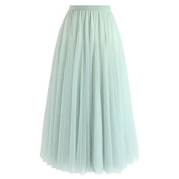 CHICWISH Women's My Secret Garden Tulle Maxi Skirt - A-Line Design with Elastic Waistband & Lining for Festive Outfits & Casual Wear