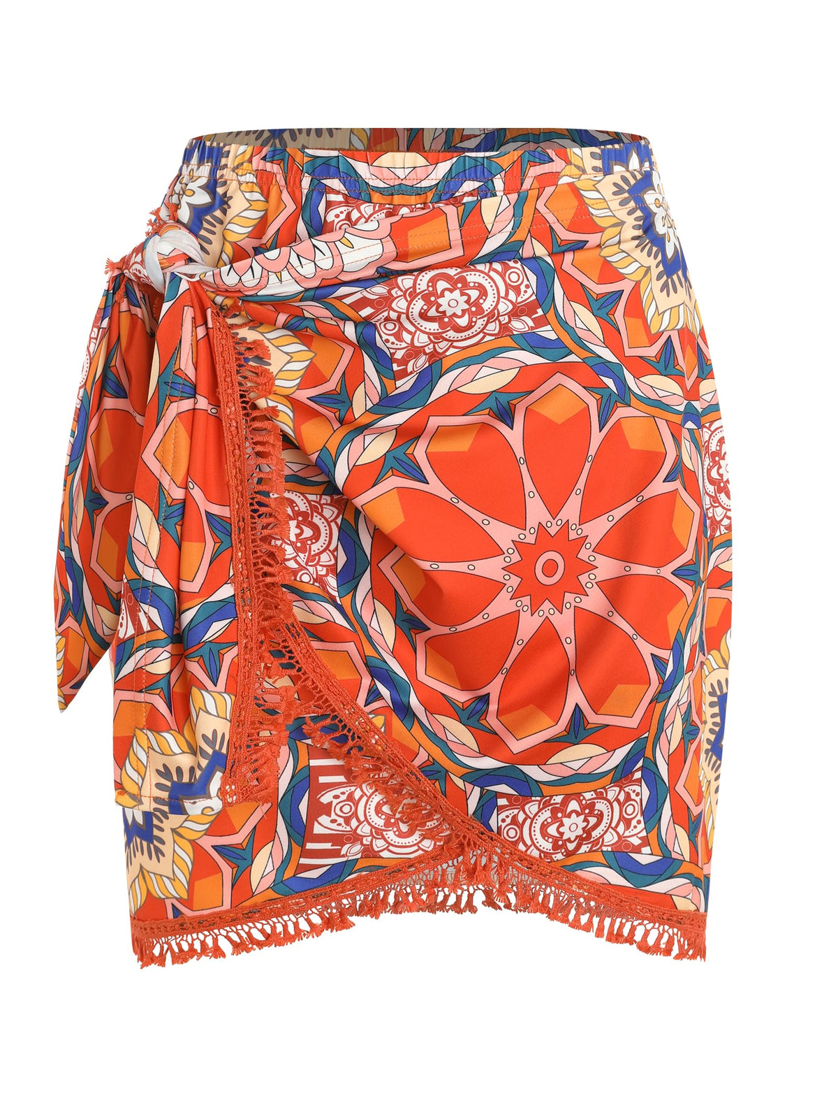 ZAFUL Slit Skirt for Women Boho Print Tie Side Wrap Tassel Casual Beach Mini Skirt
