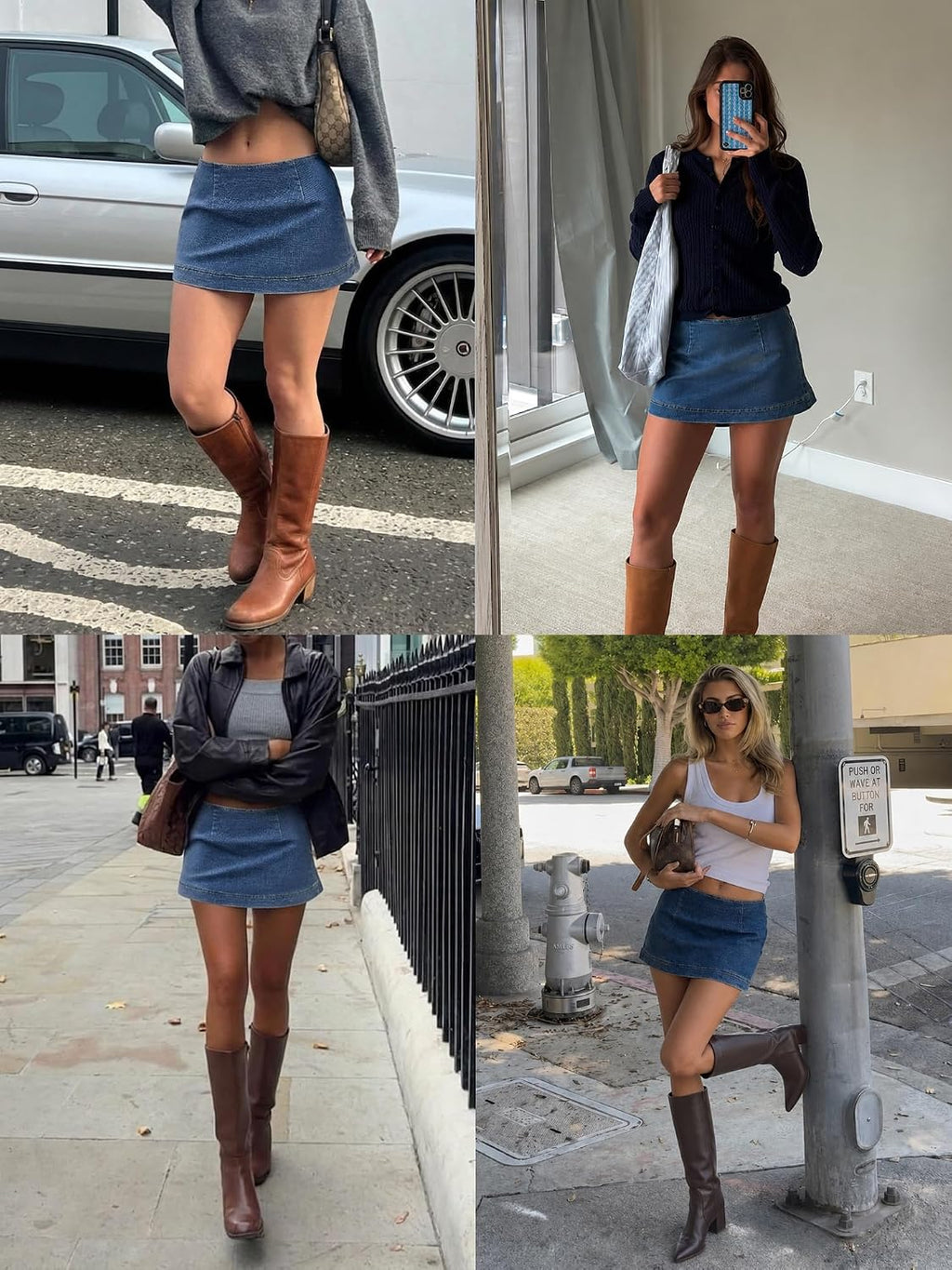 ELLEVEN Low Rise Denim Mini Skirt with Built-in Shorts