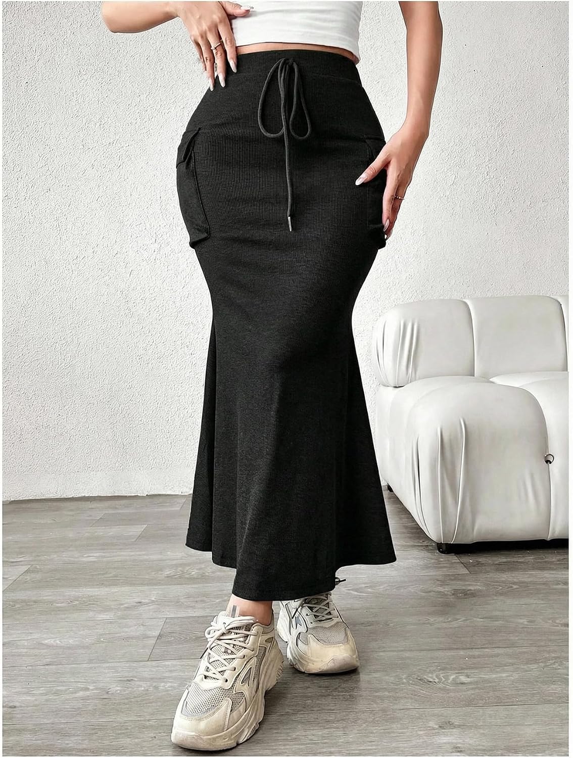 Verdusa Women's Fishtail Maxi Cargo Skirt Bodycon Work Skirt with Pockets