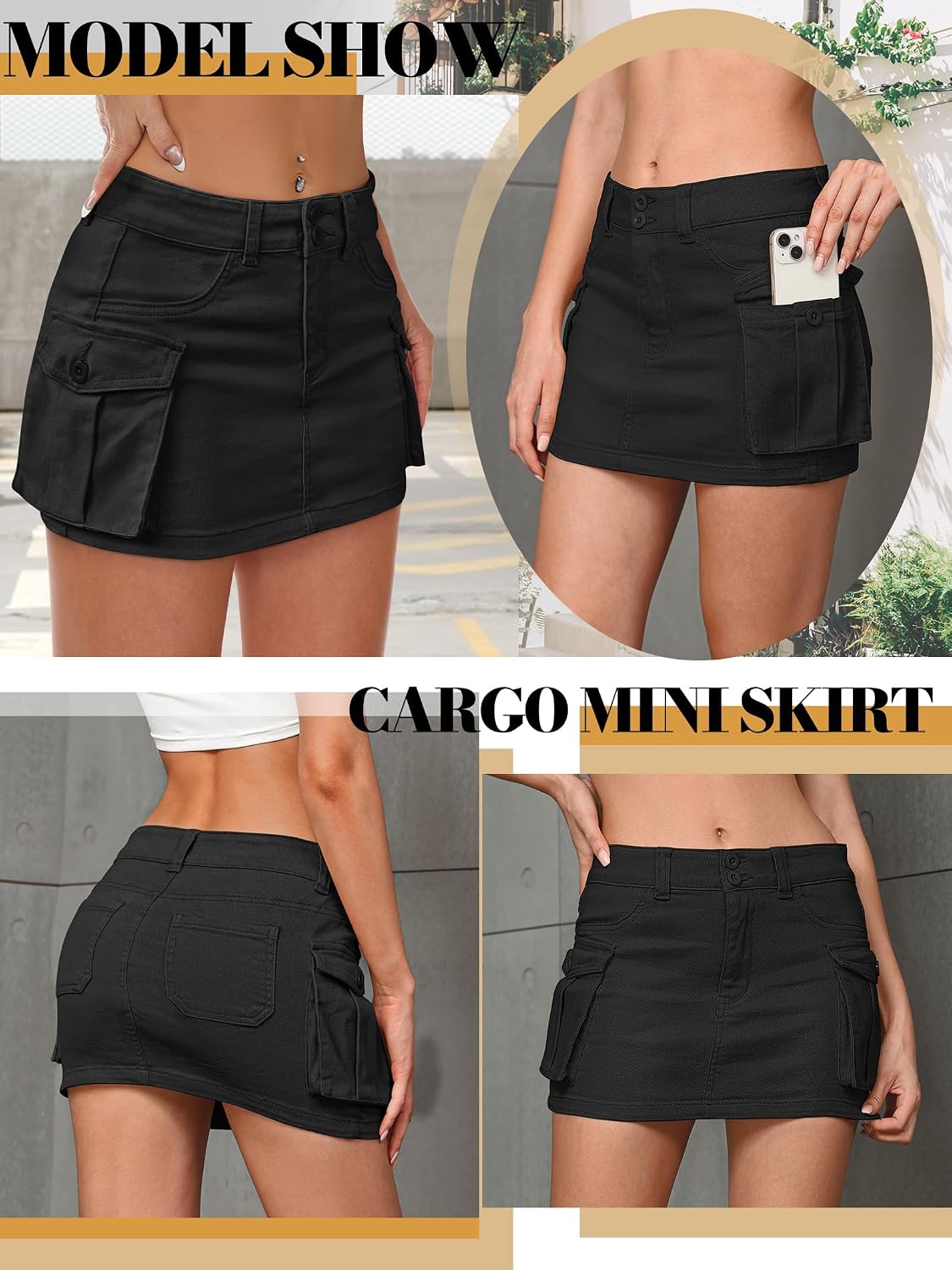 Mancreda Women Denim Mini Skirt Low Rise Y2K Jean Skirts Flap Pockets