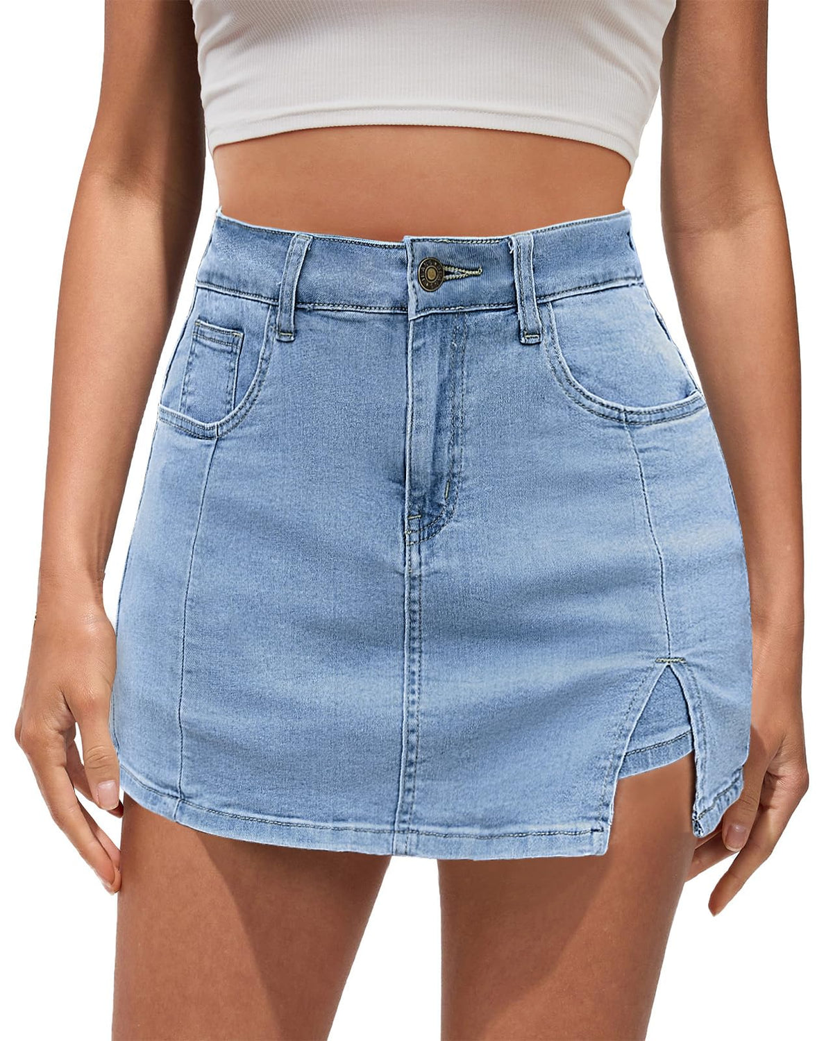 Vetinee Jean Skorts for Woman High Waisted Trendy Slit Y2K Shorts Skirts