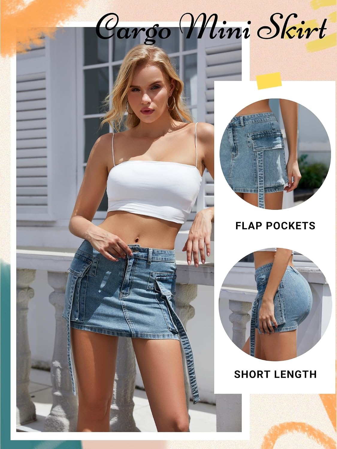 LOLILRSD Women Cargo Skirt Denim Mini Low Waist Y2K Jean Skirt with Pockets