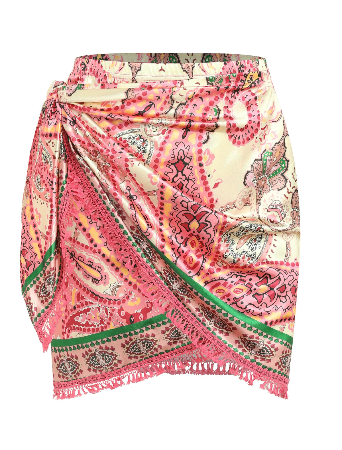 ZAFUL Slit Skirt for Women Boho Print Tie Side Wrap Tassel Casual Beach Mini Skirt