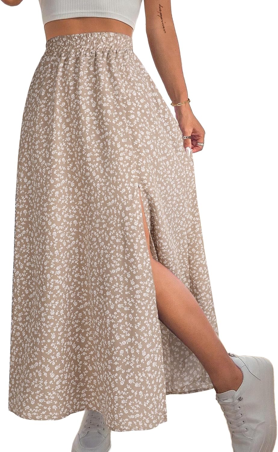 Avanova Women Boho Floral Slit Maxi Skirt Split Thigh High Waisted Long Skirts