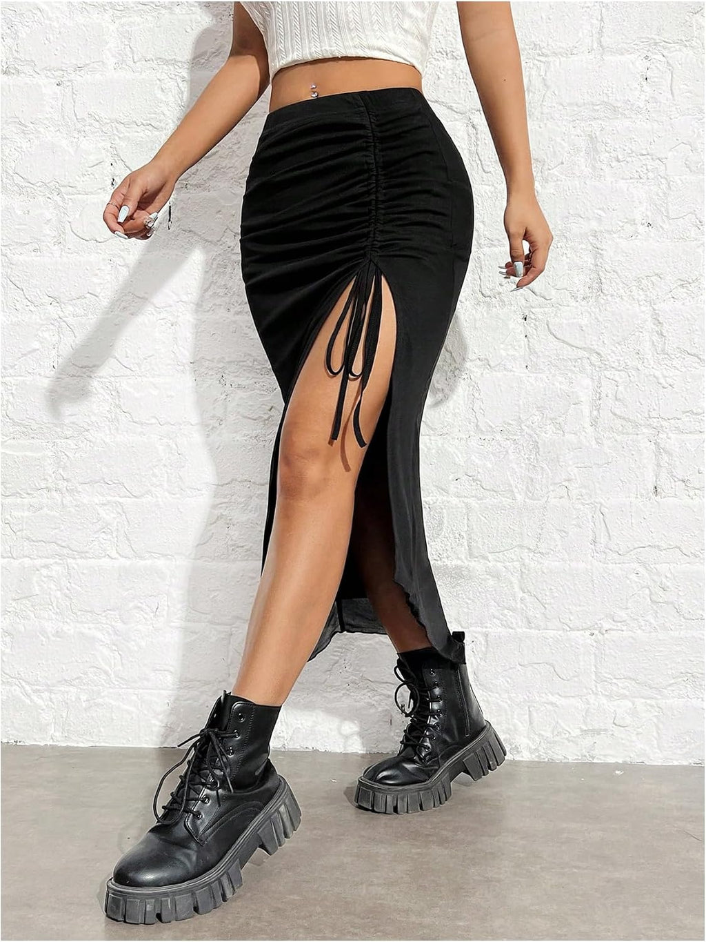 SHENHE Women's High Slit Skirt Asymmetrical Mesh High Waisted Long Skirts