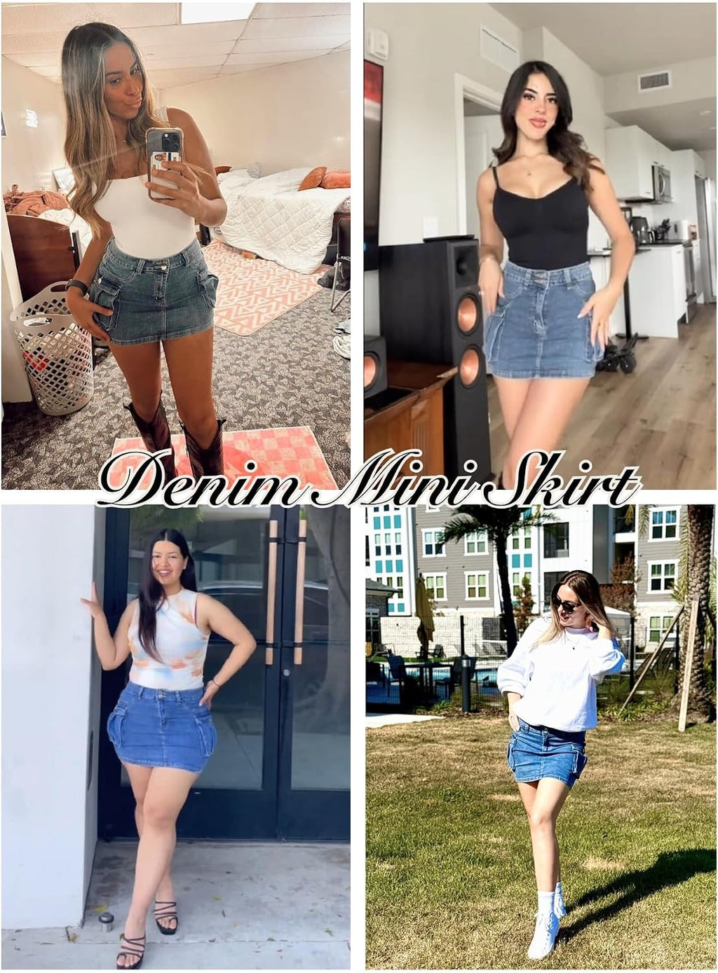 Mancreda Women Denim Mini Skirt Low Rise Y2K Jean Skirts Flap Pockets