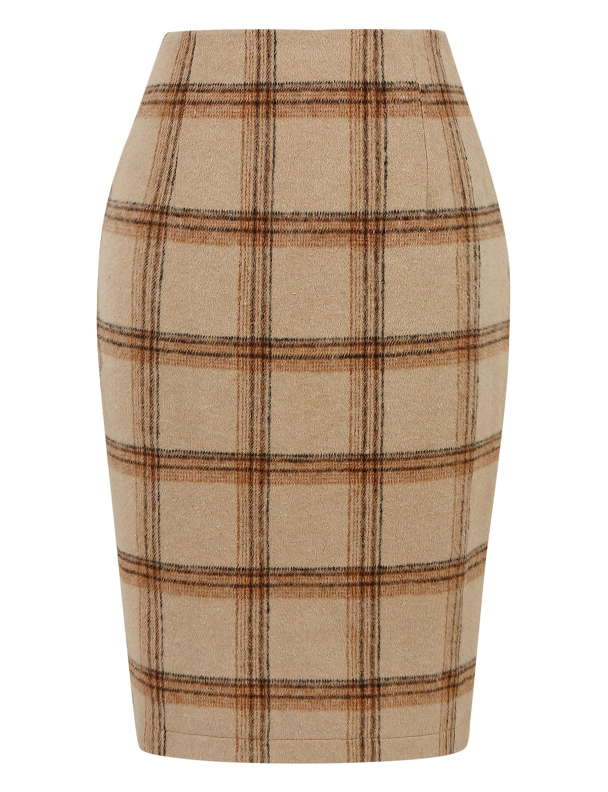 IDEALSANXUN Plaid Skirts for Women Fall Winter Knee Length Pencil Wool Skirt with Slit