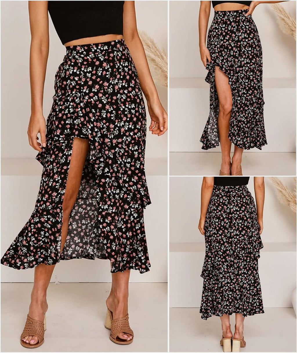 BTFBM Boho High Low Long Maxi Skirts for Women