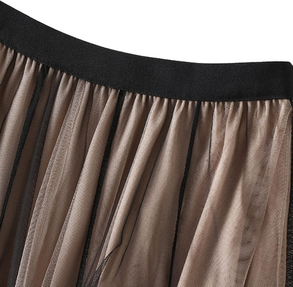 Dirholl Women's A-Line Fairy Patterned Elastic Waist Ruffle Tulle Layered Midi Skirt
