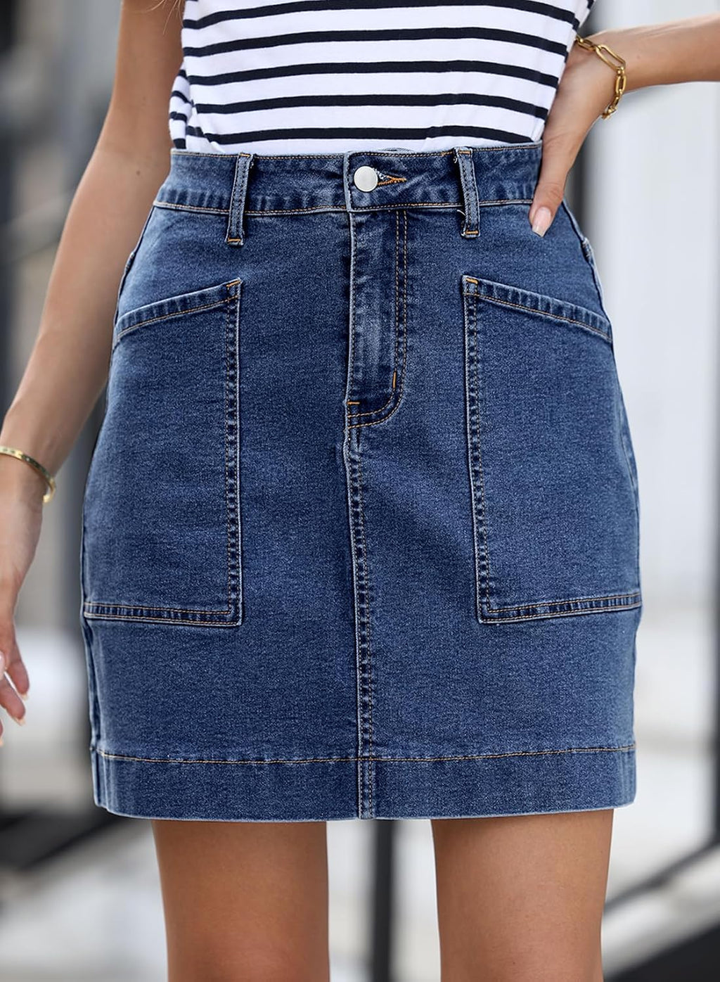 Sidefeel Women's Jean Skirt High Waisted Denim Skirt with Pockets