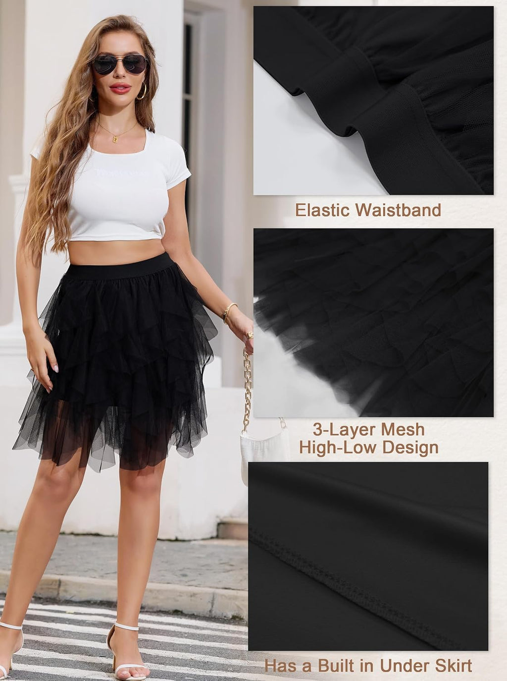 Women's Tulle Skirts Fluffy Dance Skirts Tulle Mesh Ballet Skirt Irregular Fairy Skirt for Dance Costume S-3XL