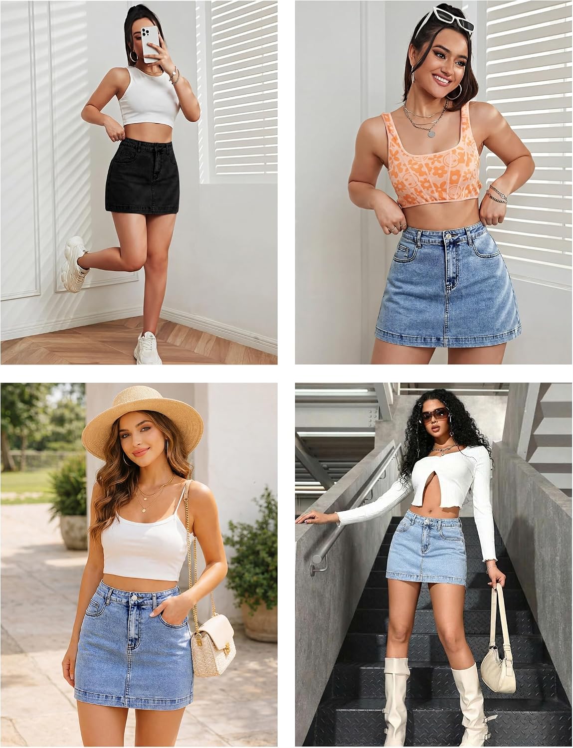 Denim Mini Skirt Stretch Jean Skirts for Women with Shorts Underneath