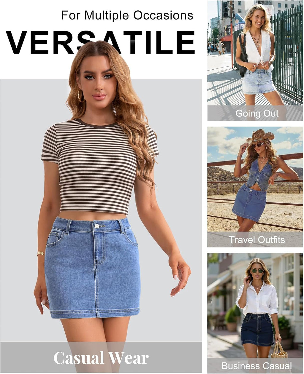 DLOODA Jean Denim Skirt for Women, Casual Denim Mini Skirt Stretchy Trendy Cute Micro Jean Skirts Zip Fly with 4 Pockets