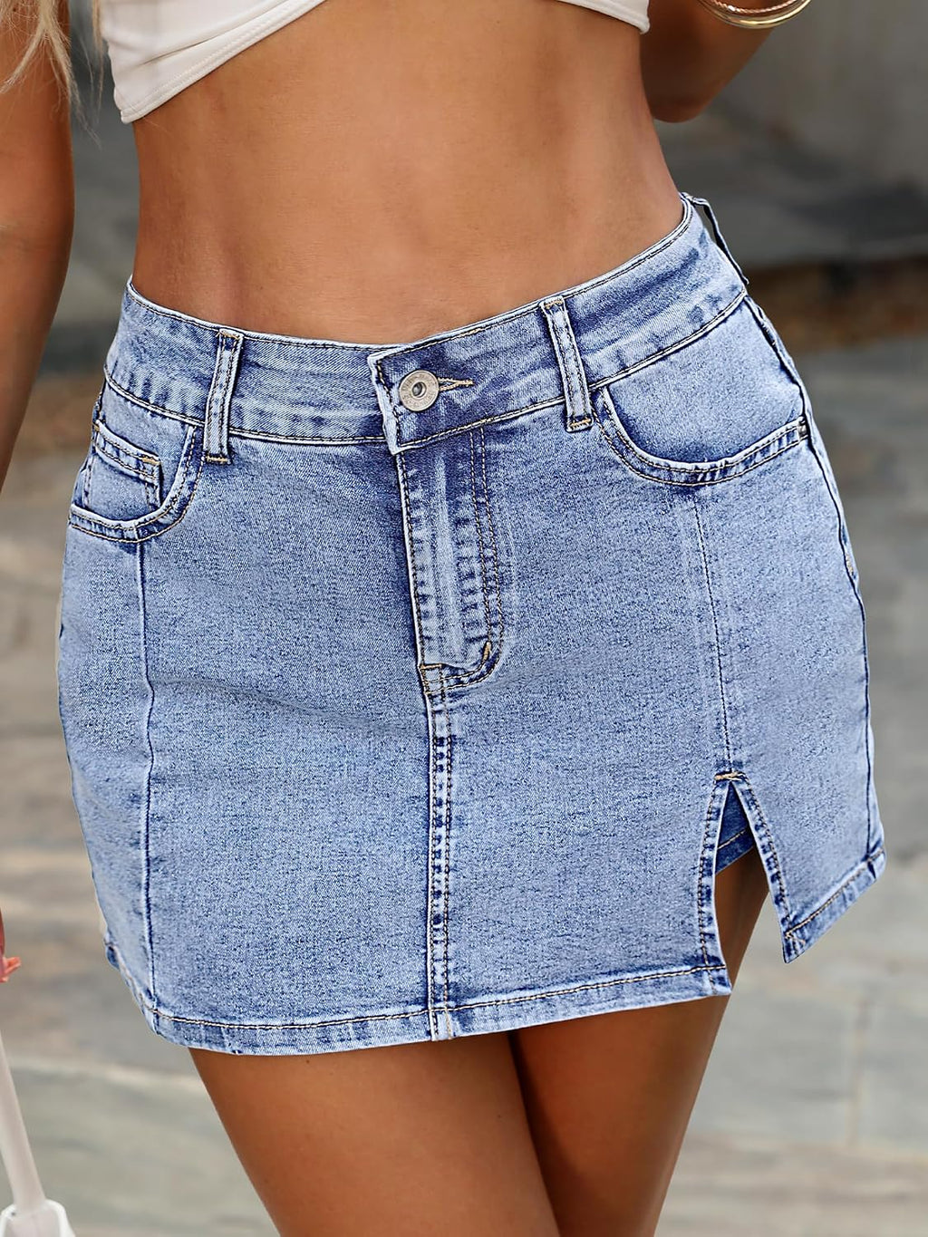 ELLEVEN Skorts Skirts for Women High Waisted Side Slit Jean Mini Skirt