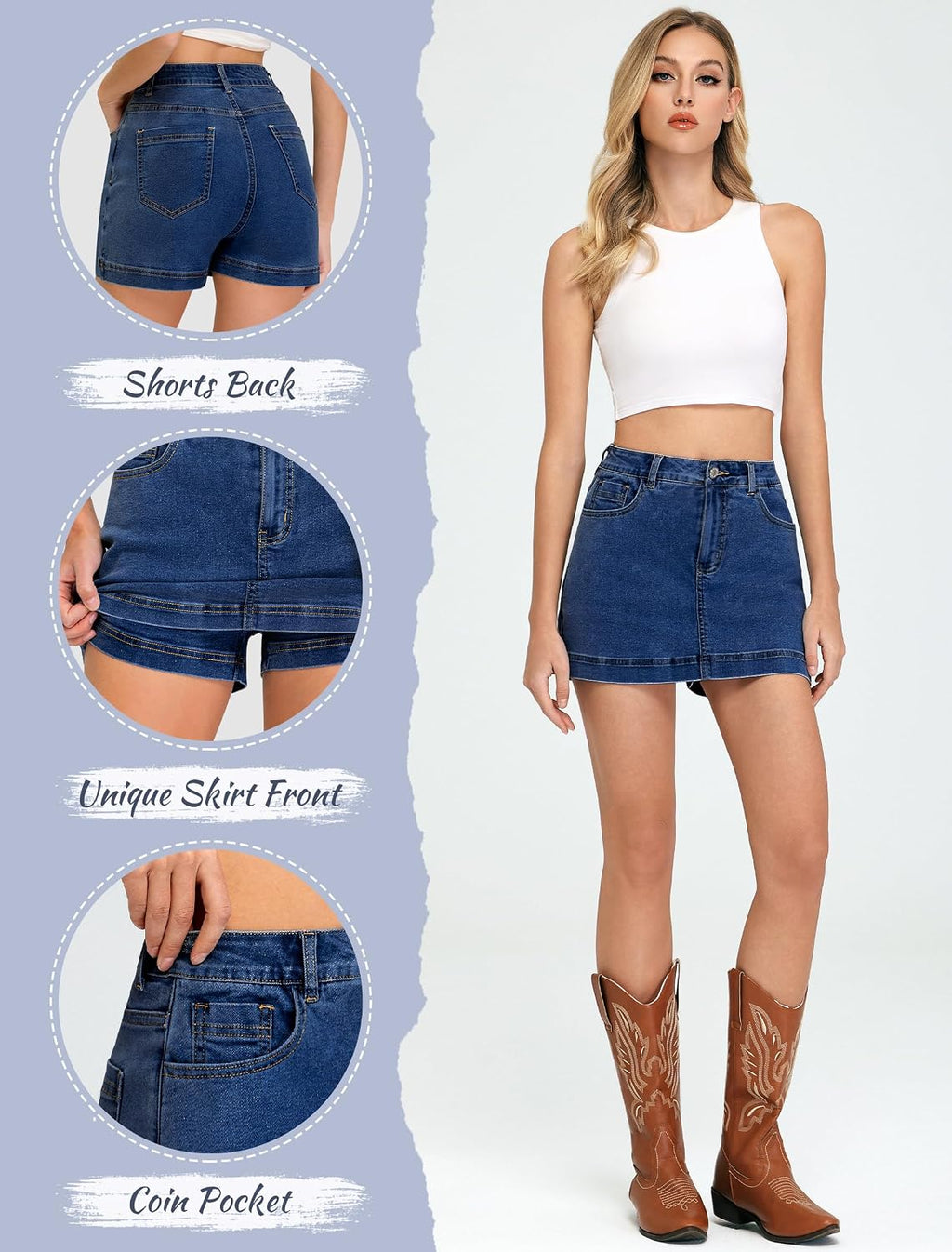 IWD Jean Skorts for Woman 2026 Trendy High Waisted Denim Mini Skirt