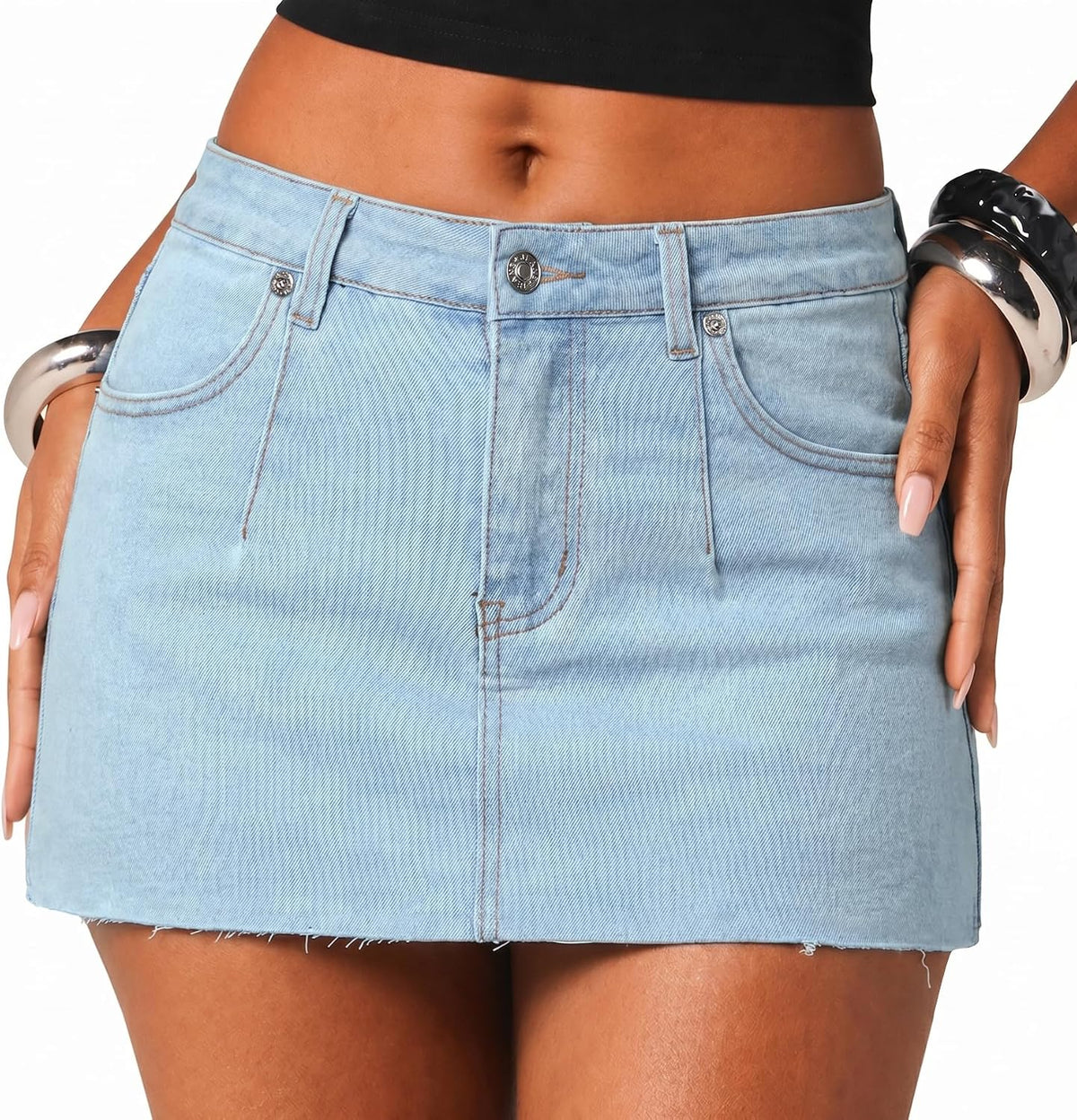 Women Low Rise Mini Denim Skirt Stretchy Jean Skirts with Shorts Underneath Raw Hem Micro Short Skort Y2K Trendy 2026