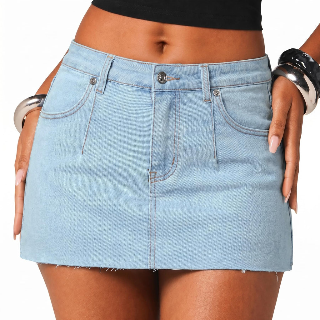 Women Low Rise Mini Denim Skirt Stretchy Jean Skirts with Shorts Underneath Raw Hem Micro Short Skort Y2K Trendy 2026