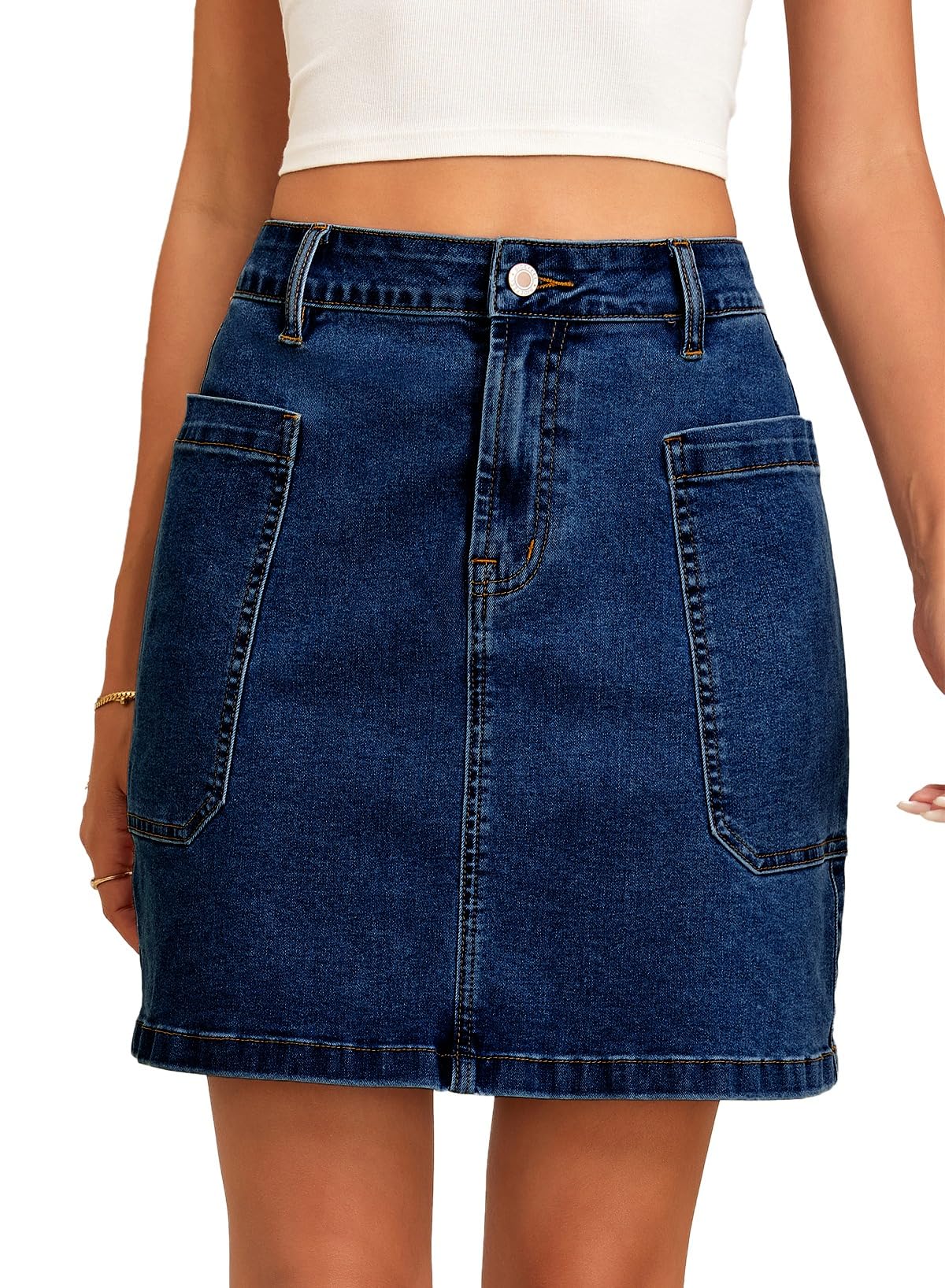 Sidefeel Women's Cargo Pocket Straight Denim Skirt