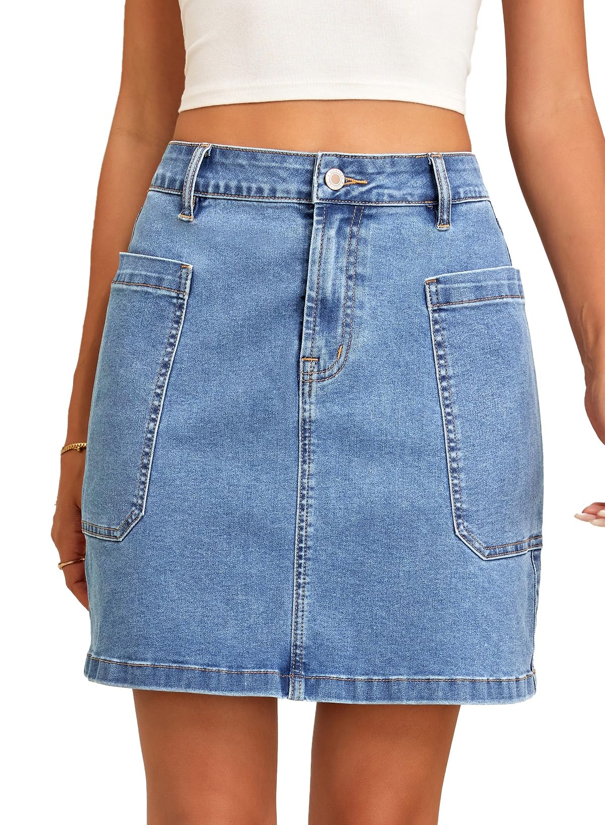 Sidefeel Women's Cargo Pocket Straight Denim Skirt