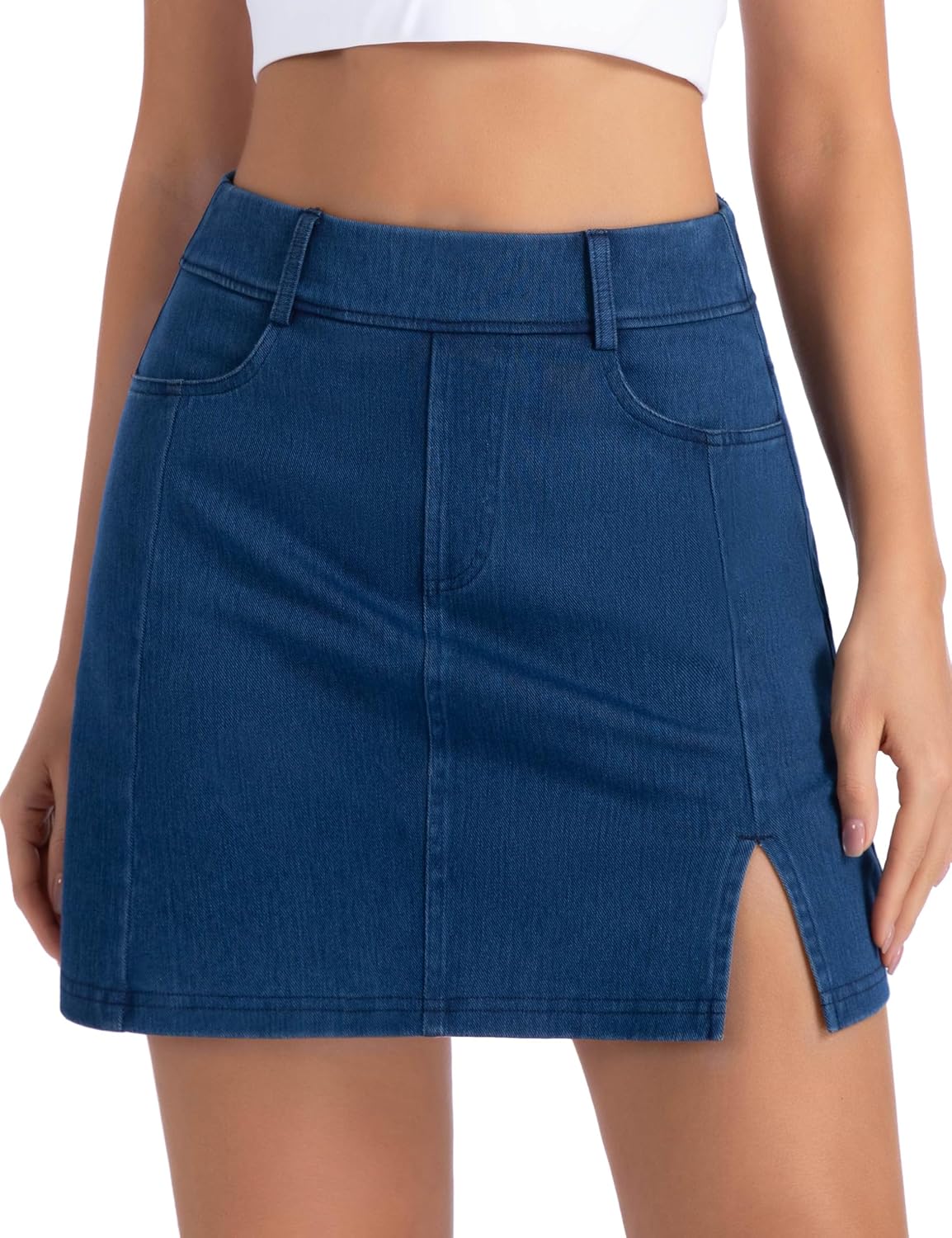 THE GYM PEOPLE Women's Stretchy Jean Skorts Pull on Denim Skirts Side Split