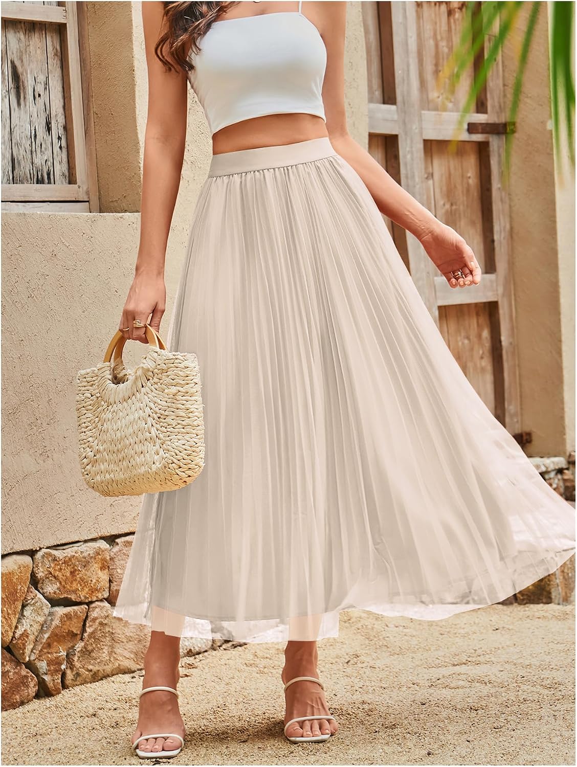 SHENHE Women's Tulle Skirt Mesh Layered A Line High Waist Flowy Long Skirt